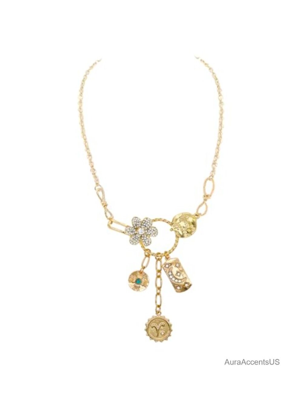 Chunky Heart Charm Necklace Boho Coin Pendant Link Chain Jewelry